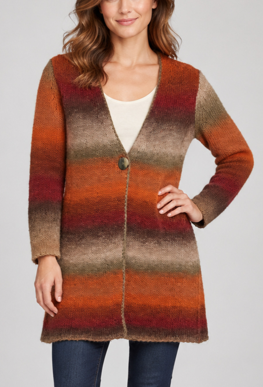 J Jill Womens Petite Small Ombre Wool Blend Long Cardigan Sweater Orange Brown